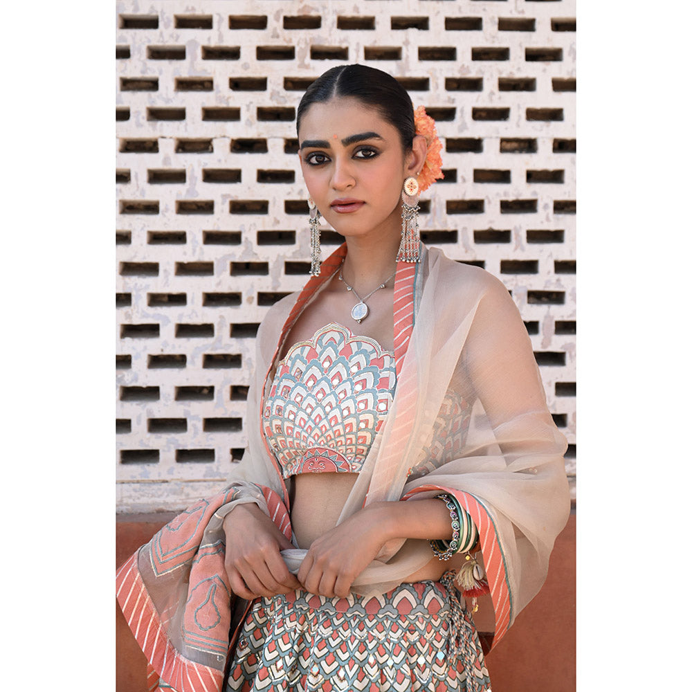 Baise Gaba Raas Mirror Work Blouse with Lehenga and Dupatta (Set of 3)