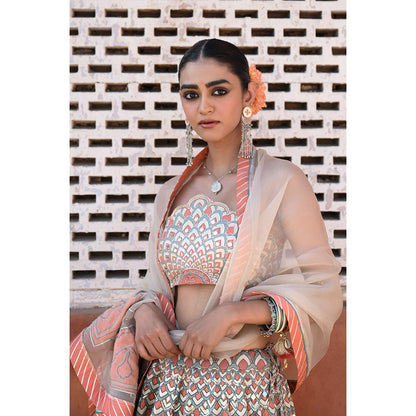 Baise Gaba Raas Mirror Work Blouse with Lehenga and Dupatta (Set of 3)