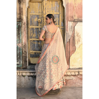 Baise Gaba Raas Mirror Work Blouse with Lehenga and Dupatta (Set of 3)