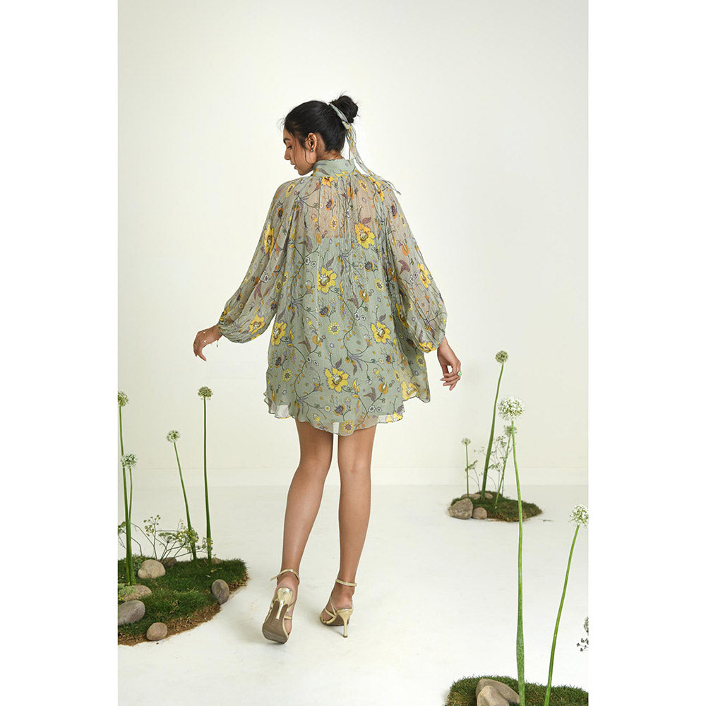 Baise Gaba Green Wildflower Dress With Slip (Set of 2)