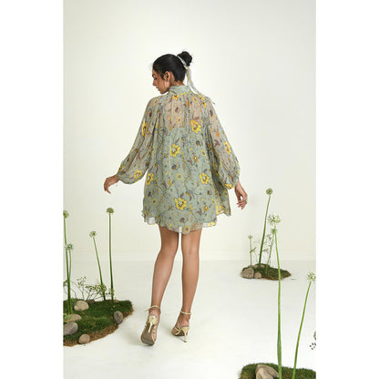 Baise Gaba Green Wildflower Dress With Slip (Set of 2)