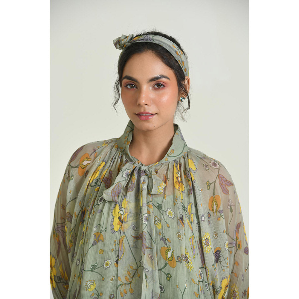 Baise Gaba Green Wildflower Dress With Slip (Set of 2)