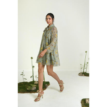 Baise Gaba Green Wildflower Dress With Slip (Set of 2)
