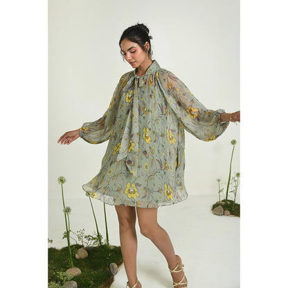 Baise Gaba Green Wildflower Dress With Slip (Set of 2)