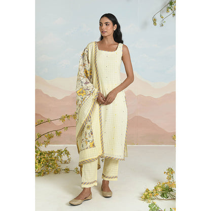 Baise Gaba Mariglow Cream Kurta with Pant and Dupatta