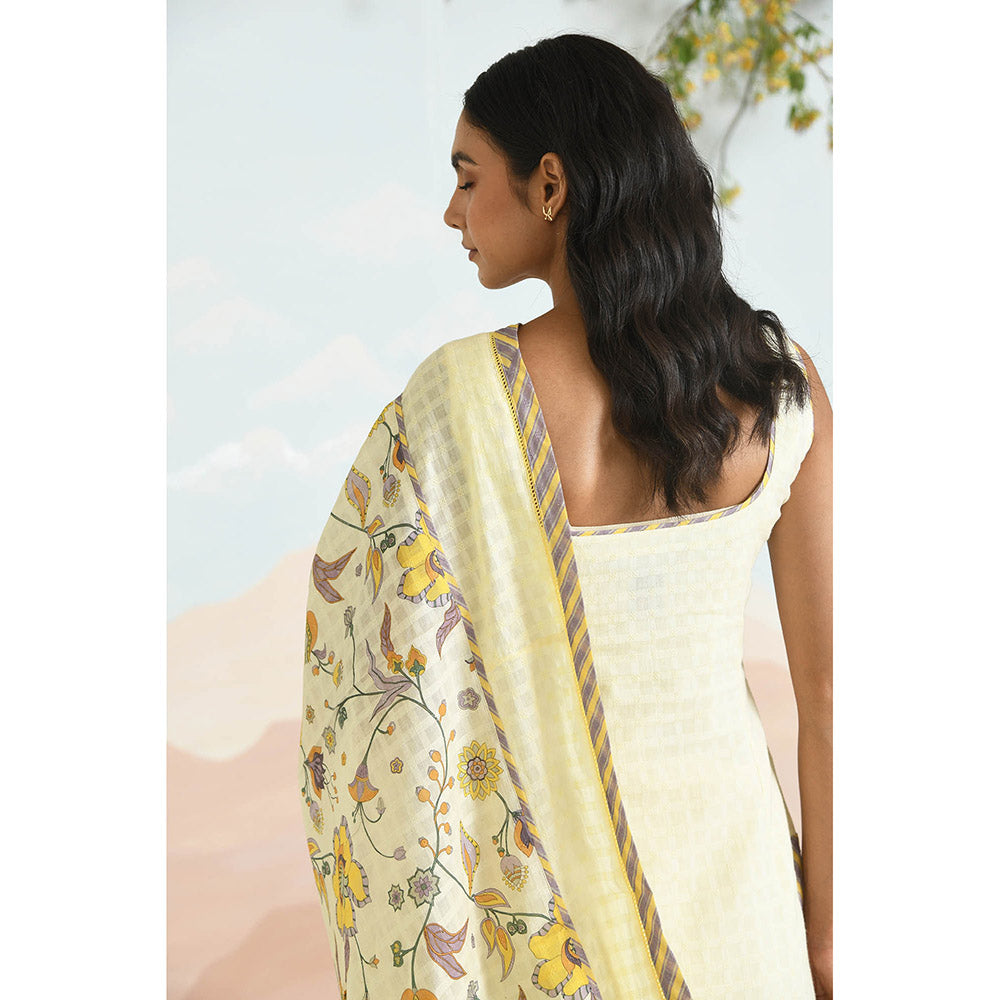 Baise Gaba Mariglow Cream Kurta with Pant and Dupatta
