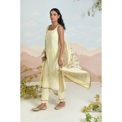 Baise Gaba Mariglow Cream Kurta with Pant and Dupatta