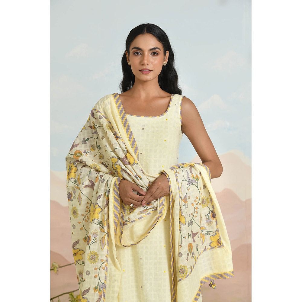 Baise Gaba Mariglow Cream Kurta with Pant and Dupatta
