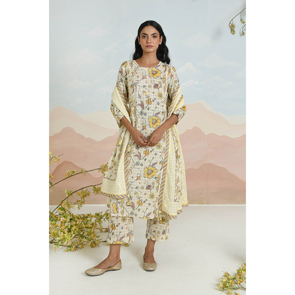 Baise Gaba Dahlia Off White Kurta with Pant and Dupatta