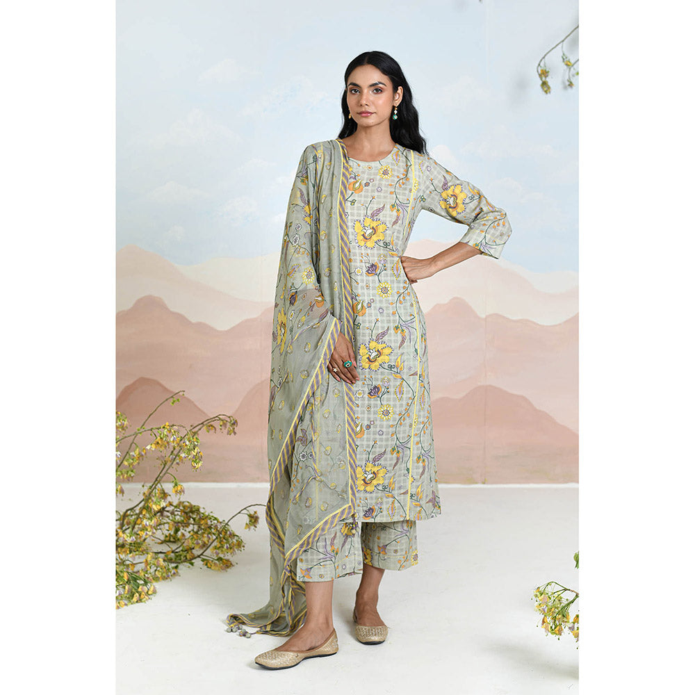 Baise Gaba Floret Grey Kurta with Pant and Dupatta