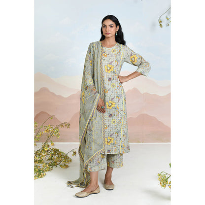 Baise Gaba Floret Grey Kurta with Pant and Dupatta