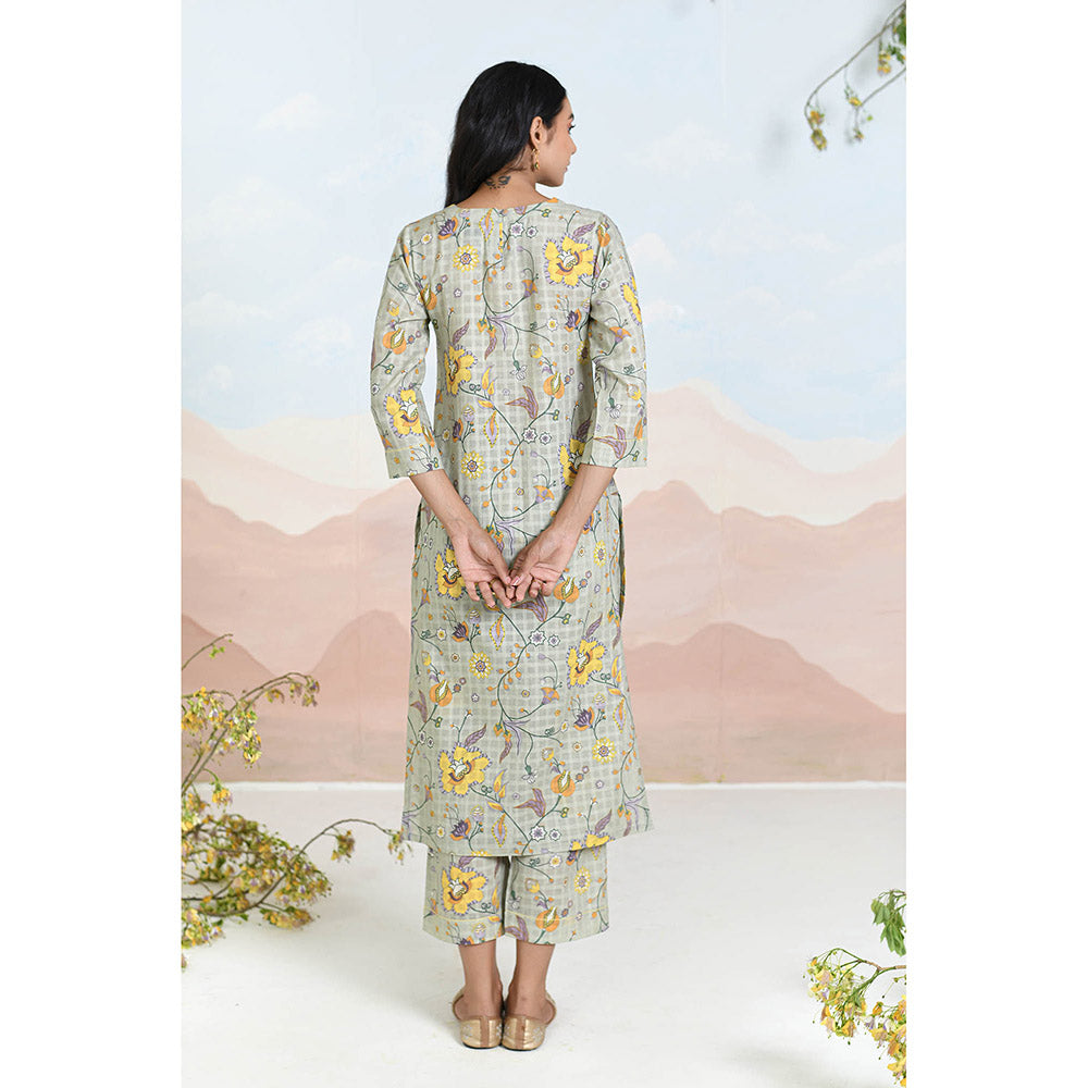 Baise Gaba Floret Grey Kurta with Pant and Dupatta