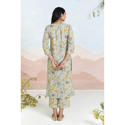 Baise Gaba Floret Grey Kurta with Pant and Dupatta