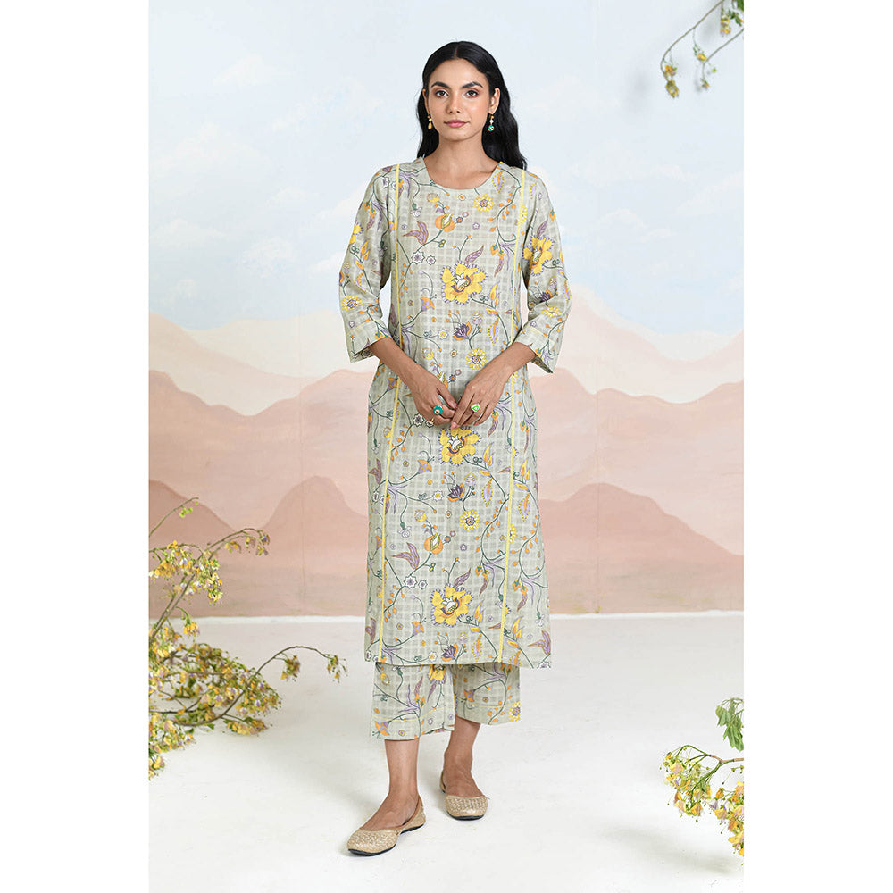 Baise Gaba Floret Grey Kurta with Pant and Dupatta
