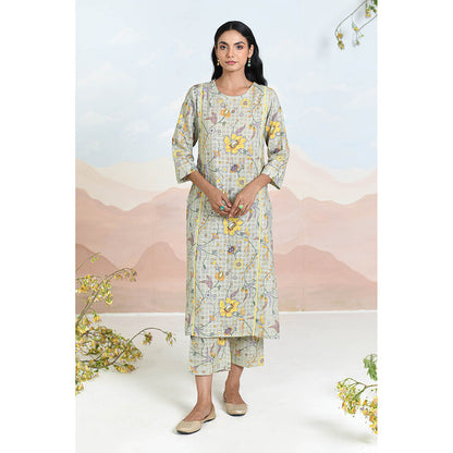Baise Gaba Floret Grey Kurta with Pant and Dupatta