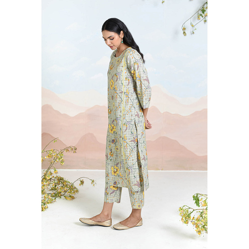 Baise Gaba Floret Grey Kurta with Pant and Dupatta