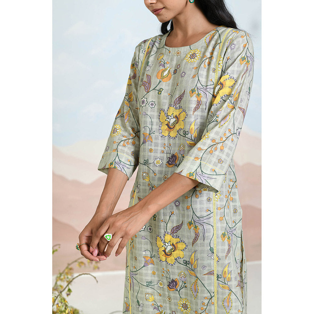 Baise Gaba Floret Grey Kurta with Pant and Dupatta