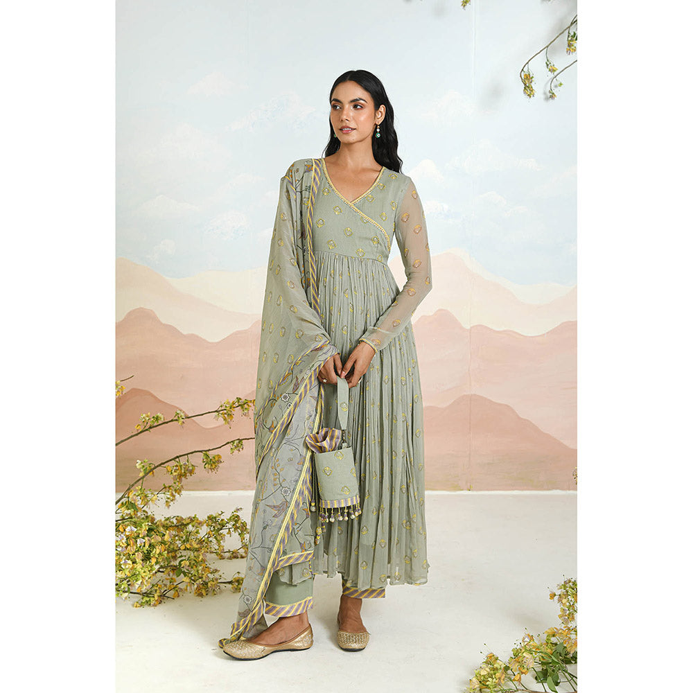 Baise Gaba Gardenia Green Anarkali Kurta with Pant and Dupatta