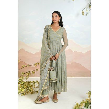Baise Gaba Gardenia Green Anarkali Kurta with Pant and Dupatta