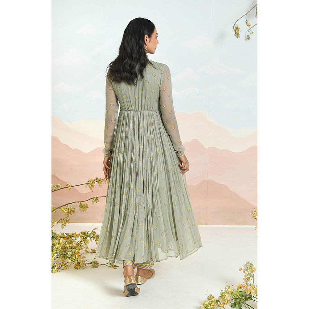 Baise Gaba Gardenia Green Anarkali Kurta with Pant and Dupatta
