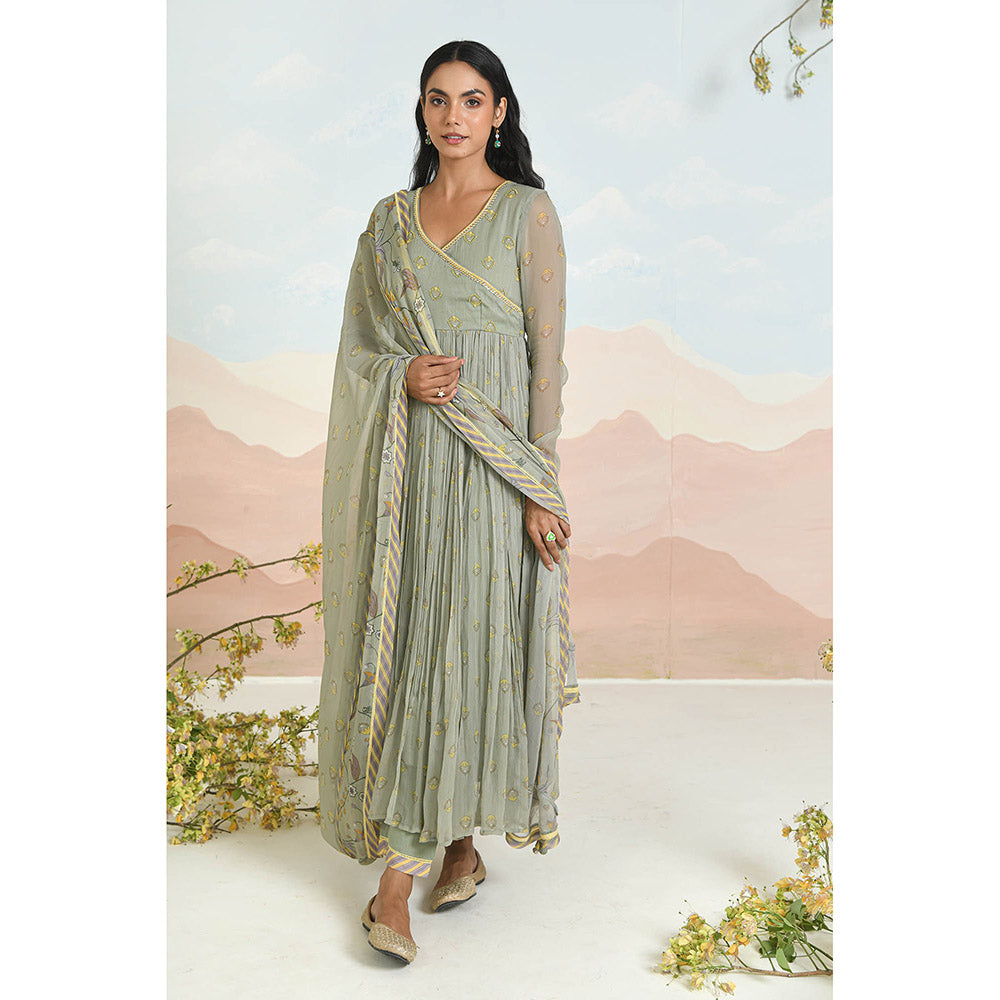 Baise Gaba Gardenia Green Anarkali Kurta with Pant and Dupatta