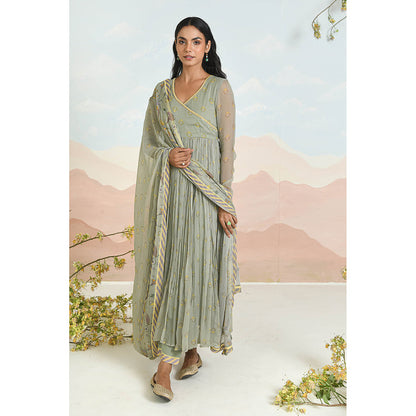 Baise Gaba Gardenia Green Anarkali Kurta with Pant and Dupatta