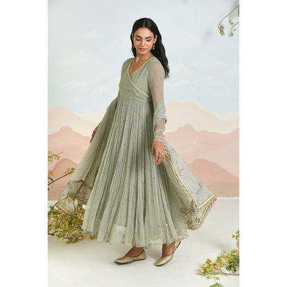 Baise Gaba Gardenia Green Anarkali Kurta with Pant and Dupatta