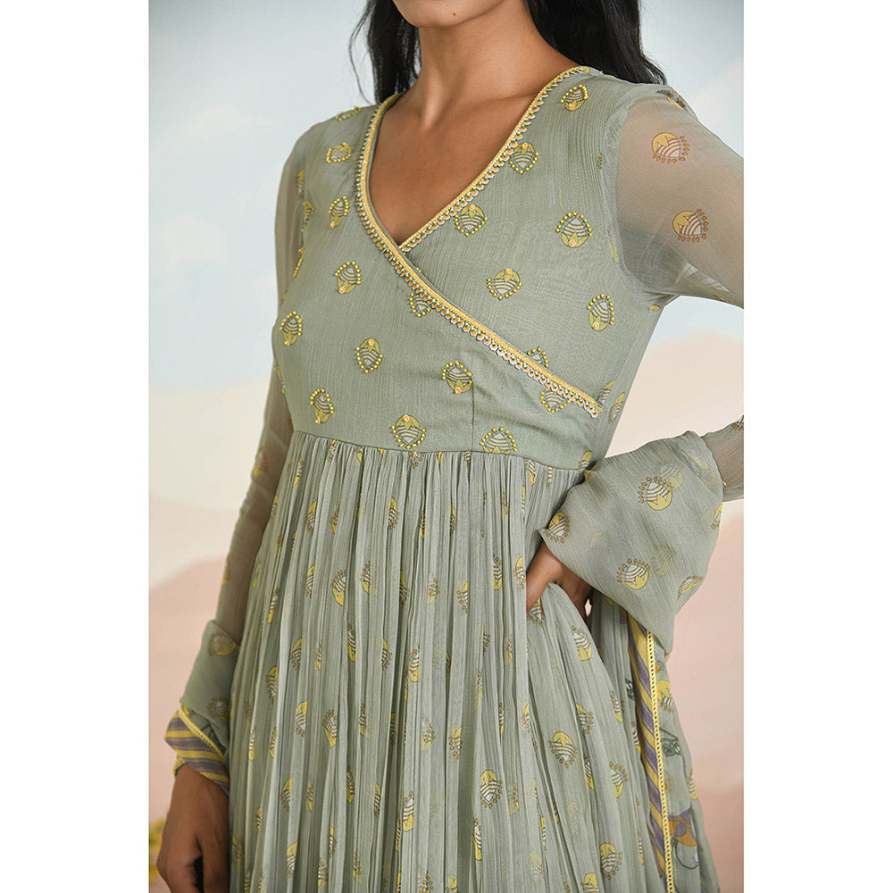 Baise Gaba Gardenia Green Anarkali Kurta with Pant and Dupatta