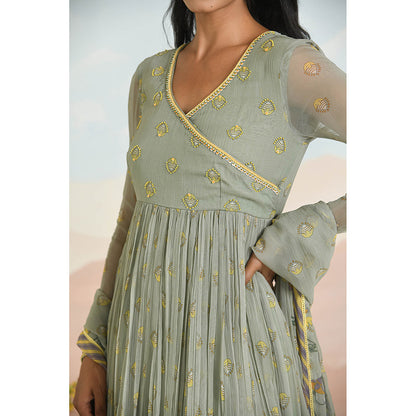 Baise Gaba Gardenia Green Anarkali Kurta with Pant and Dupatta
