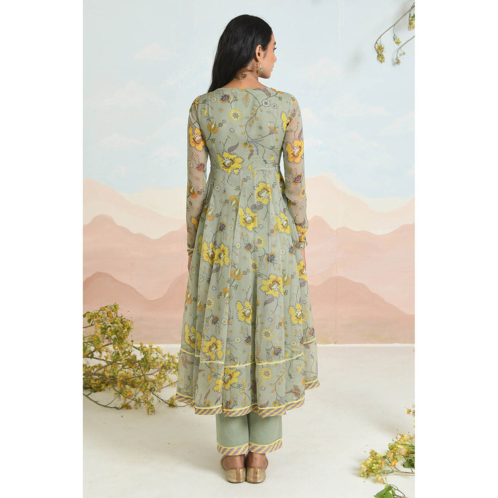 Baise Gaba Sunpetal Green Anarkali Kurta with Pant and Dupatta