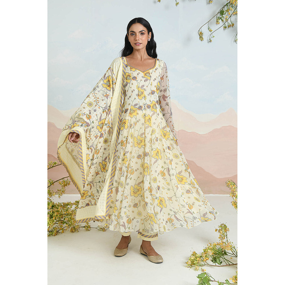 Baise Gaba Orlina Cream Anarkali Kurta with Pant and Dupatta
