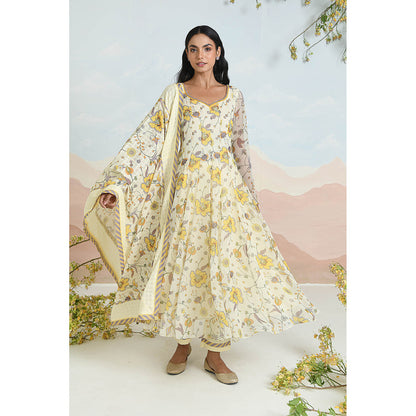 Baise Gaba Orlina Cream Anarkali Kurta with Pant and Dupatta