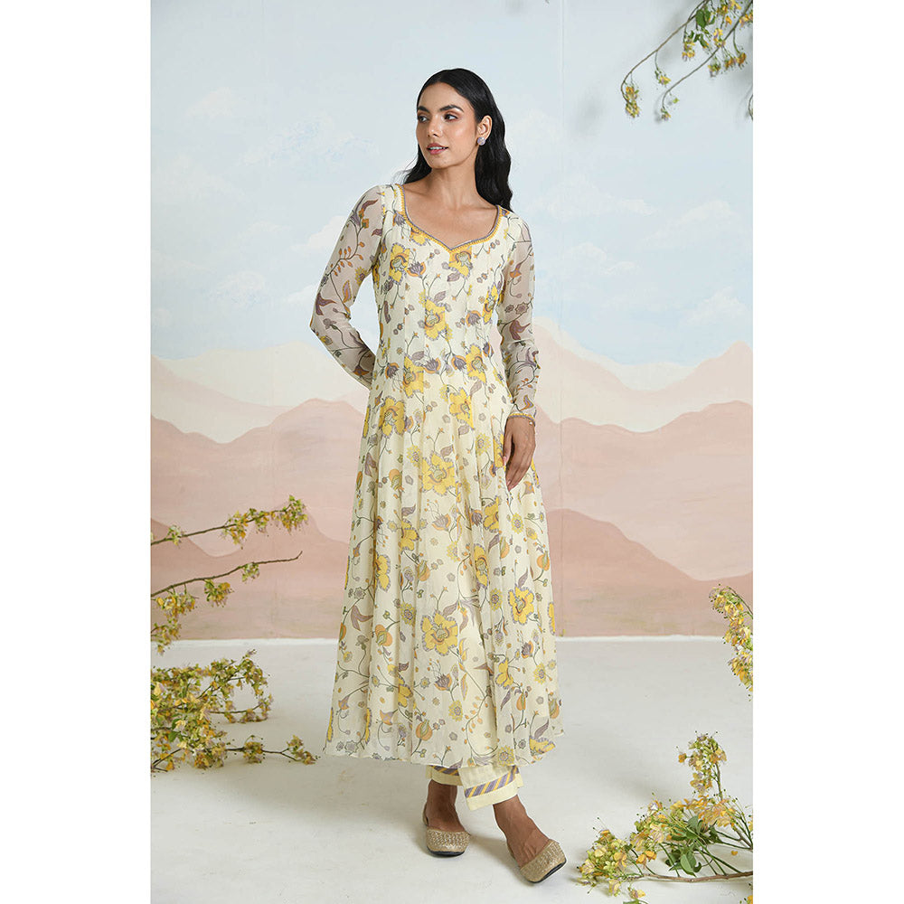 Baise Gaba Orlina Cream Anarkali Kurta with Pant and Dupatta