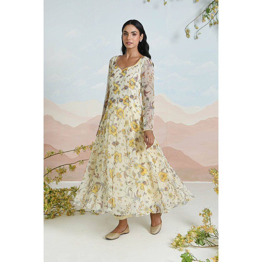 Baise Gaba Orlina Cream Anarkali Kurta with Pant and Dupatta