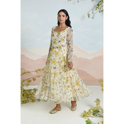 Baise Gaba Orlina Cream Anarkali Kurta with Pant and Dupatta
