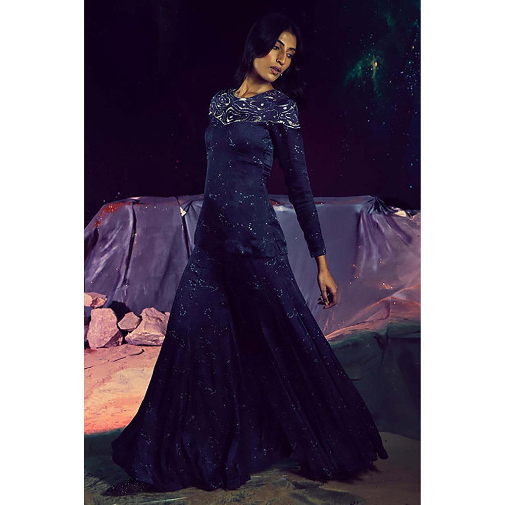 Baise Gaba Yug Navy Blue Top and Sharara Pant Co-Ord Set