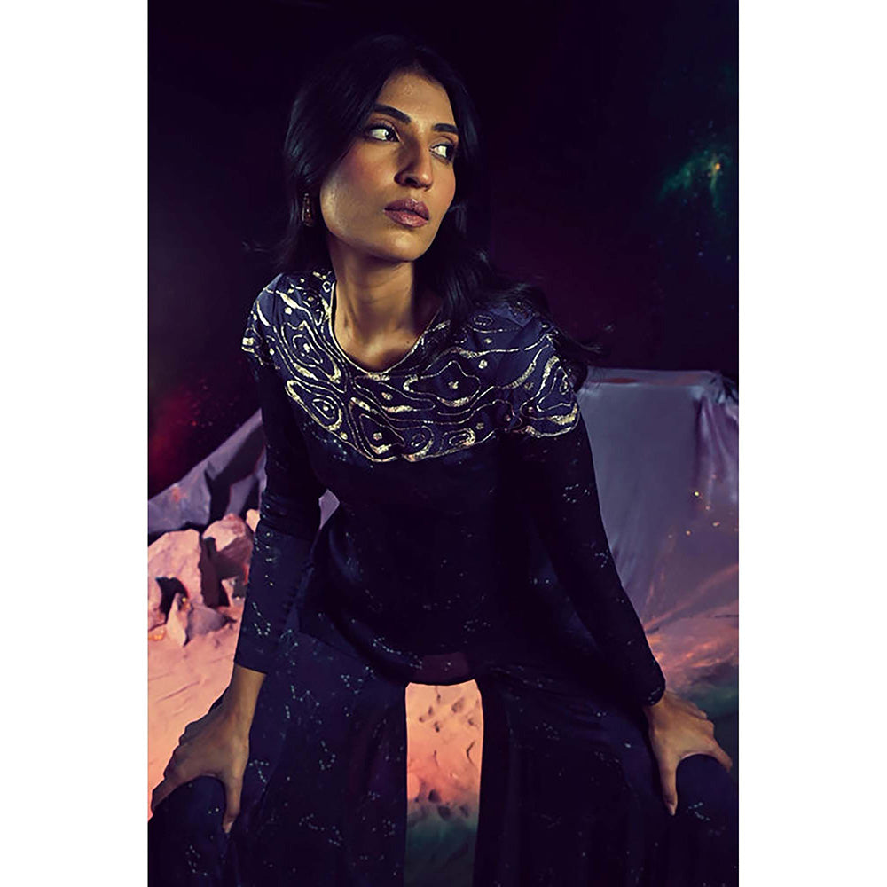 Baise Gaba Yug Navy Blue Top and Sharara Pant Co-Ord Set