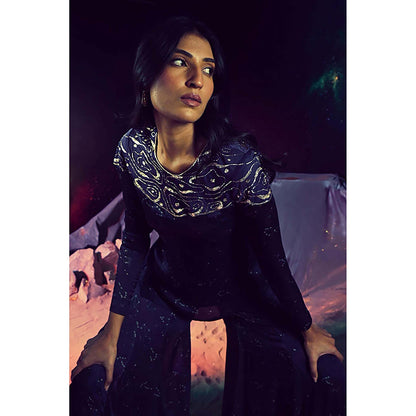 Baise Gaba Yug Navy Blue Top and Sharara Pant Co-Ord Set