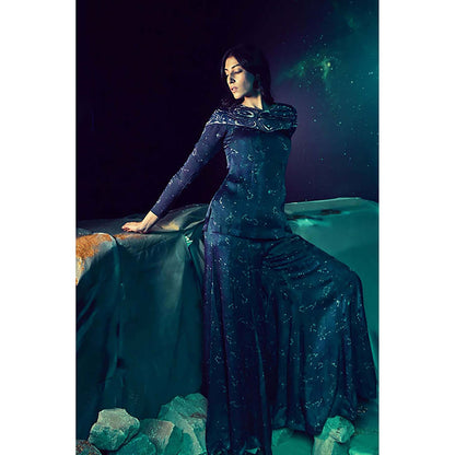 Baise Gaba Yug Navy Blue Top and Sharara Pant Co-Ord Set