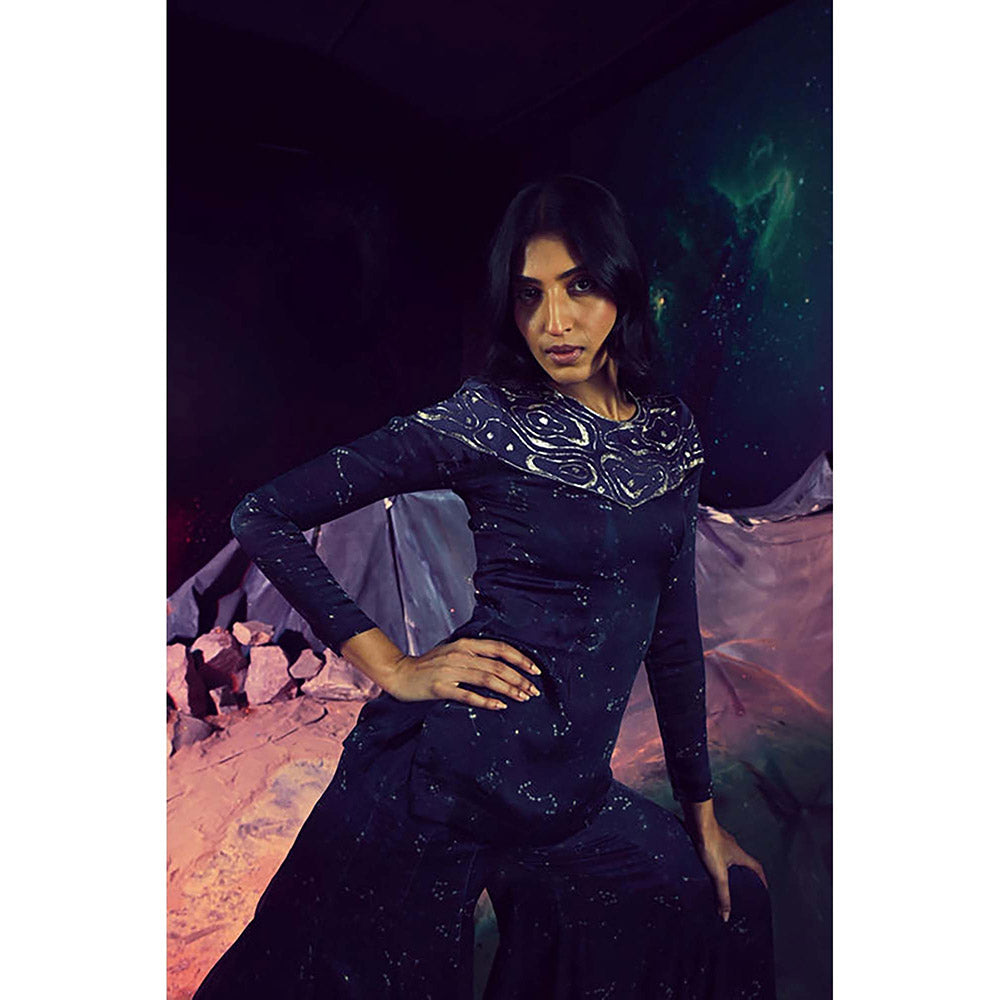 Baise Gaba Yug Navy Blue Top and Sharara Pant Co-Ord Set