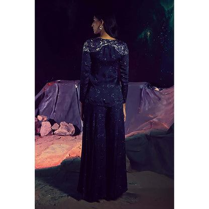 Baise Gaba Yug Navy Blue Top and Sharara Pant Co-Ord Set
