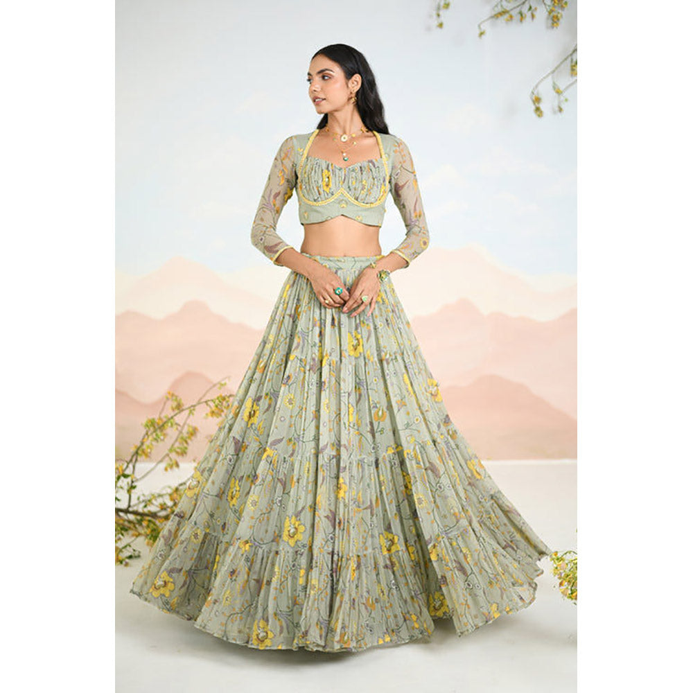 Baise Gaba Auralia Green Lehenga with Blouse and Dupatta