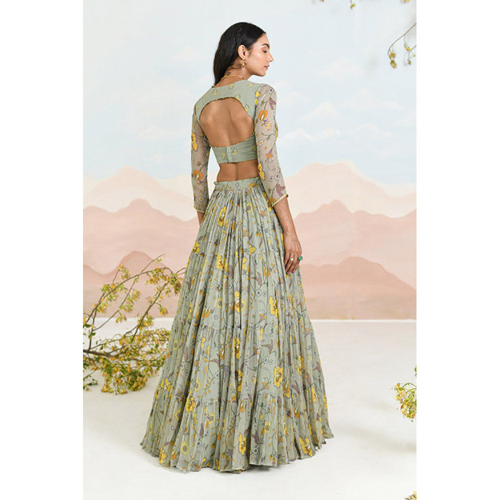 Baise Gaba Auralia Green Lehenga with Blouse and Dupatta