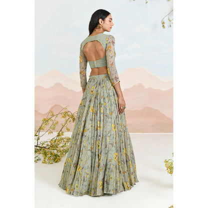 Baise Gaba Auralia Green Lehenga with Blouse and Dupatta