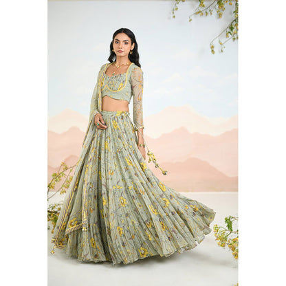 Baise Gaba Auralia Green Lehenga with Blouse and Dupatta