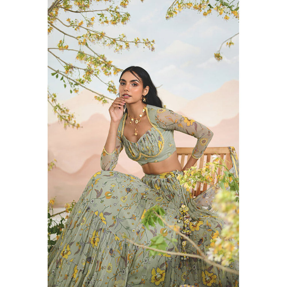 Baise Gaba Auralia Green Lehenga with Blouse and Dupatta
