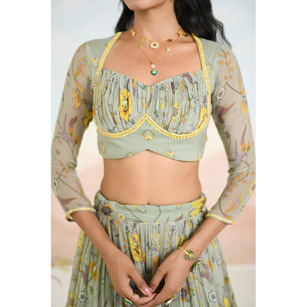 Baise Gaba Auralia Green Lehenga with Blouse and Dupatta