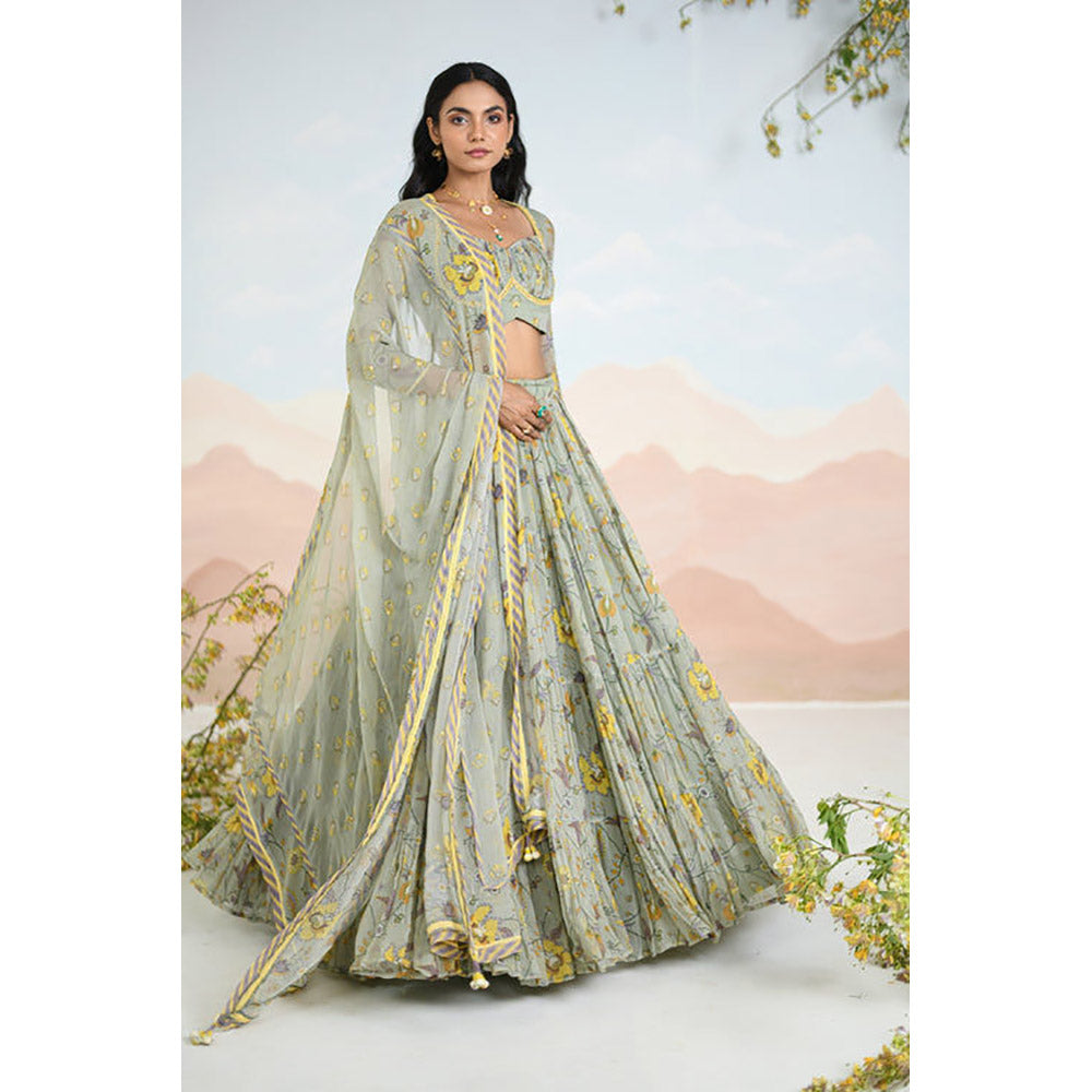 Baise Gaba Auralia Green Lehenga with Blouse and Dupatta