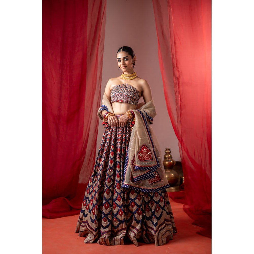 Baise Gaba Kalshi Multicolor Lehenga with Blouse and Dupatta