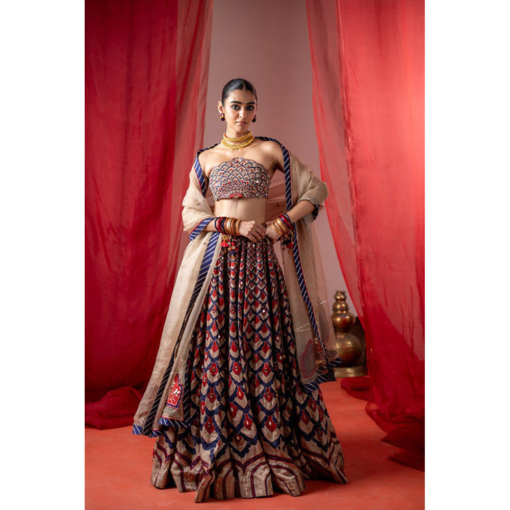 Baise Gaba Kalshi Multicolor Lehenga with Blouse and Dupatta